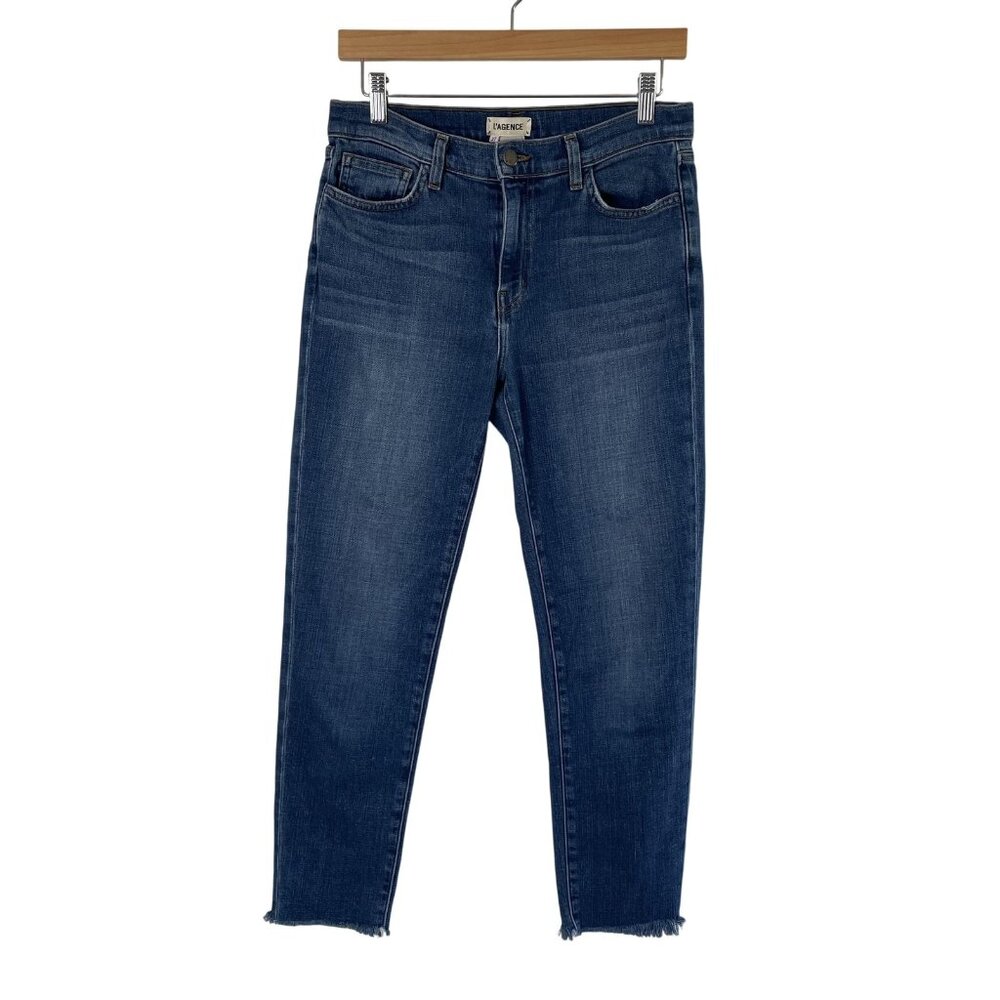 L'AGENCE Jeans Womens 27 Blue Marcelle French Slim Raw Hem Stretch USA Designer